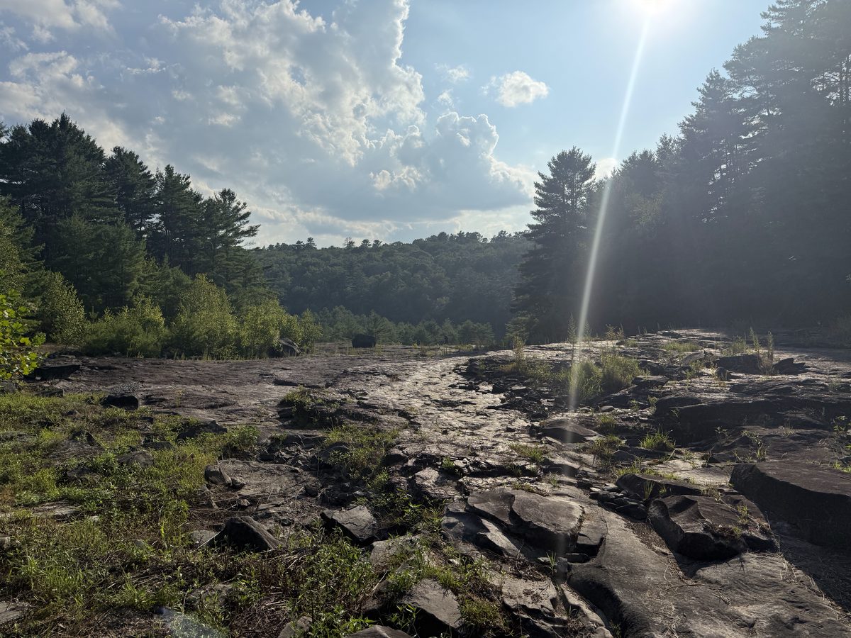 Open rock ledge with forest and mountain views